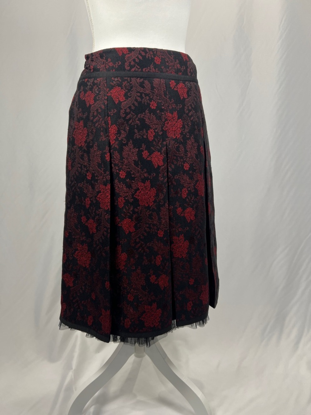 Josephine Chaus Black Midi Skirt with Red Floral Jacquard